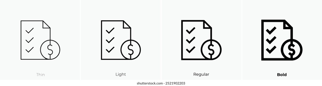 price list icon. Thin, Light Regular And Bold style design isolated on white background
