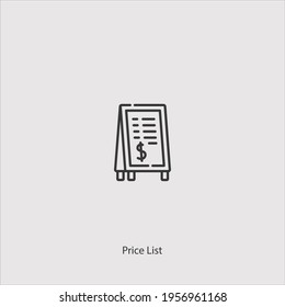 vector de icono de lista de precios aislado en fondo blanco