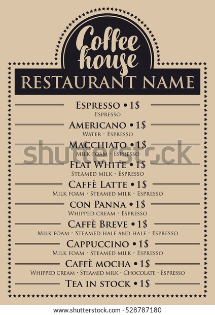 Price List Menu Coffee House Different Image Vectorielle De Stock Libre De Droits