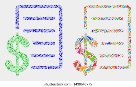 Price list mosaic icon of triangle items which have various sizes and shapes and colors. Geometric abstract vector illustration of price list.