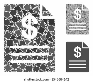 Price list mosaic of unequal parts in variable sizes and color tinges, based on price list icon. Vector bumpy parts are united into collage. Price list icons collage with dotted pattern.