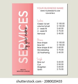 Price list template, Salon Price List, Pink Minimalist, Modern Business Price List