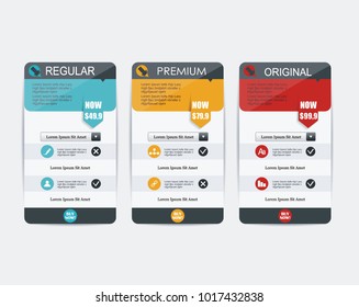 Price list widget with 3 payment plans for online services, pricing table for websites and applications.