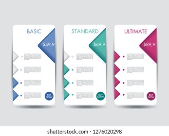 Price list widget with 3 payment plans for online services