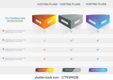 Price list widget with 3 payment plans for online services, pricing table for websites and applications.