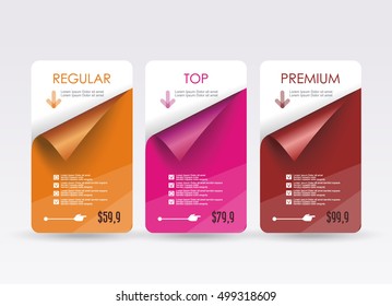 Price list widget with 3 payment plans for online services, pricing table for websites and applications.