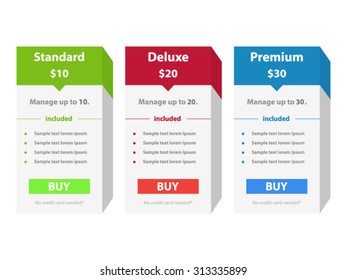 Price List Widget Boxes with Pricing Plans