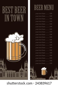 price lists for a glass of beer in the background of the old town