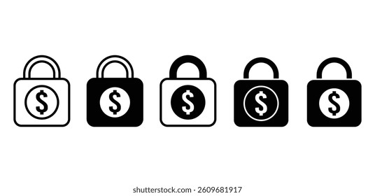 Price Lock Icons Black and White Padlock Symbols with Dollar Sign Vector Design