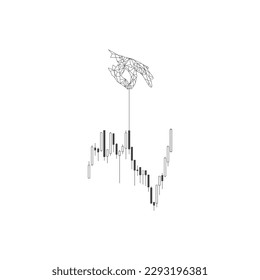 Price manipulation, the hand shows the price chart. Trading and investing is a risky business. Abstract image of a hand made of lines and a price chart