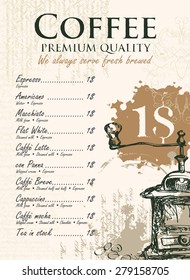 price menu for coffee grinder and splashes and stains