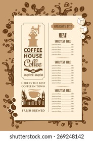 price menu with grains and coffee splashes