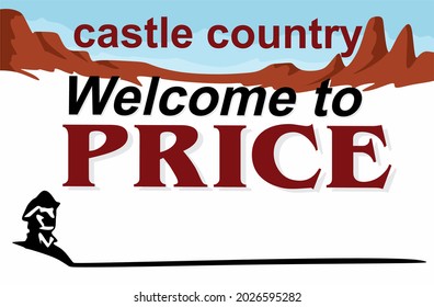 Price with mountains and blue sky in the background