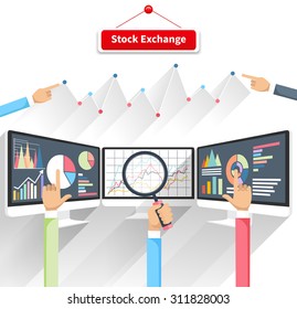 Price Movement. Stock Exchange Rates On Monitor. Profit Graph Diagram. Electronic Stock Numbers. Profit Gain. Business Stock Exchange. Live Online Screen. Concept On White Background In Flat Design