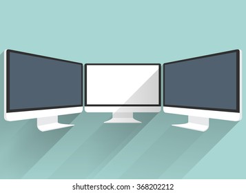 Price movement. Stock exchange rates on monitors. Profit graph for diagram. Electronic stock numbers. Profit gain. Business stock exchange. Live online screen. Flat icon modern design style concept