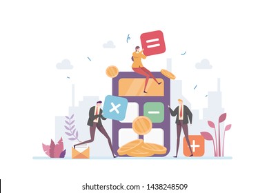Price Negotiation Vector Illustration Concept Showing businessman negotiating price with calculator, Suitable for landing page, ui, web, App intro card, editorial, flyer, and banner.