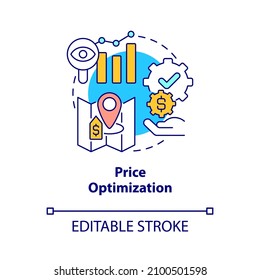 Preisoptimierung Symbol Immobilienmanagement-System in Hotels abstrakte Idee dünne Linie Illustration. Einzeln Umrisszeichnung. Bearbeitbarer Strich. Verwendung von Roboter-Medium, Myriad Pro-Fett-Schriftarten