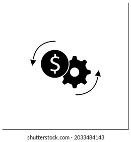 Icono de glifo de optimización de precios. Costo de compra perfecto. Reducción de precios. Las mejores condiciones de compra. Señal de dinero. Optimización automática. Señal plana rellena. Ilustración vectorial de silueta aislada