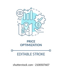 Price optimization turquoise concept icon. Property management in hotels abstract idea thin line illustration. Isolated outline drawing. Editable stroke. Roboto-Medium, Myriad Pro-Bold fonts used