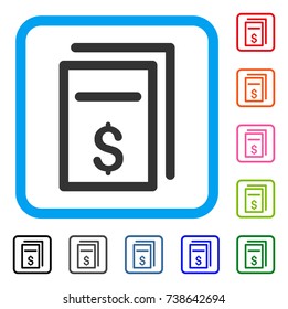Price Page Copy icon. Flat gray iconic symbol inside a light blue rounded squared frame. Black, gray, green, blue, red, orange color additional versions of Price Page Copy vector.