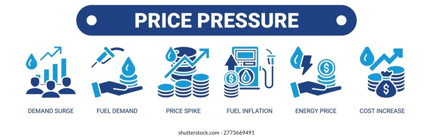 Price Pressure web banner icon vector illustration concept with icons of demand surge, fuel demand, price spike, fuel inflation, energy price, and cost increase.