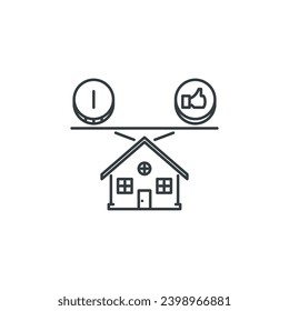 Price, quality, real, estate, house, scales, coin icon, vector illustration