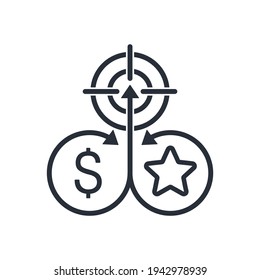Price and quality symbol. Vector linear icon isolated on white background.