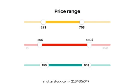 Price range scrollbar in web form, online application. Filter slider on website, 3D user interface elements. Template for internet page with discount navigation. Frontend control vector illustration