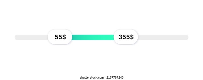 Barra de desplazamiento de rango de precios en formato web, aplicación en línea. Filtro deslizante en el sitio web, elementos de interfaz de usuario 3D. Plantilla para página de Internet con navegación con descuento. Ilustración del vector de control de frontalidad