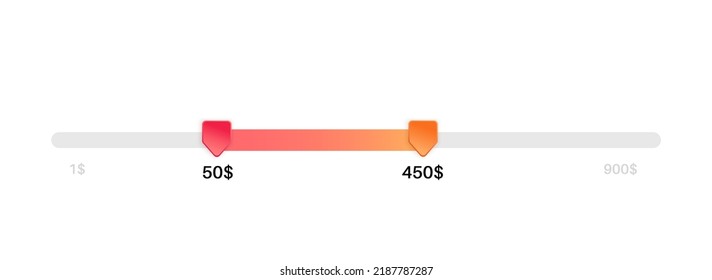 Price range scrollbar in web form, online application. Filter slider on website, 3D user interface elements. Template for internet page with discount navigation. Frontend control vector illustration