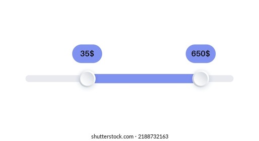 Price range scrollbar in web form, online application. Filter slider on website, 3D user interface elements. Template for internet page with discount navigation. Frontend control vector illustration