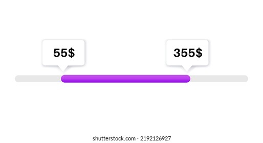 Price range scrollbar in web form, online application. Filter slider on website, flat user interface elements. Template for internet page with discount navigation. Frontend control vector