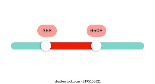 Price range scrollbar in web form, online application. Filter slider on website, 3D user interface elements. Template for internet page with discount navigation. Frontend control vector illustration