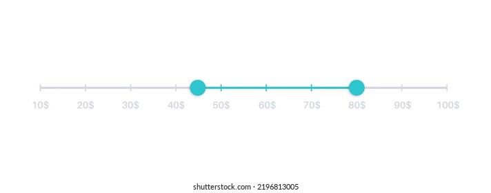 Price range scrollbar in web form, online application. Filter slider on website, flat user interface elements. Template for internet page with discount navigation. Frontend control vector illustration