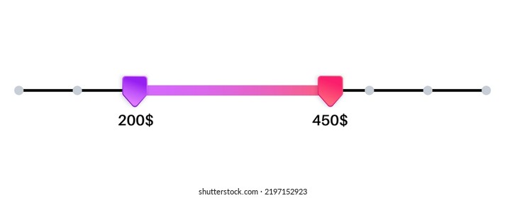 Price range scrollbar in web form, online application. Filter slider on website, 3D user interface elements. Template for internet page with discount navigation. Frontend control vector illustration.