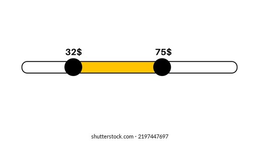 Price range scrollbar in web form, online application. Filter slider on website, flat user interface elements. Template for internet page with discount navigation. Frontend control vector illustration