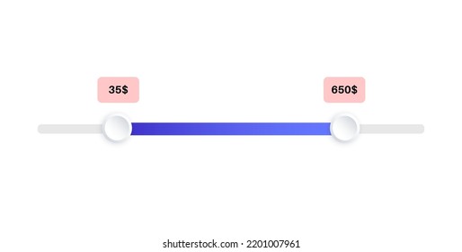 Price range scrollbar in web form, online application. Filter slider on website, 3D user interface elements. Template for internet page with discount navigation. Frontend control vector illustration.