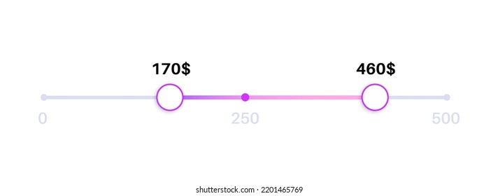 Price range scrollbar in web form, online application. Filter slider on website, 3D user interface elements. Template for internet page with discount navigation. Frontend control vector illustration.