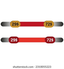 Price range scrollbar in web form, online application. Vector illustration.