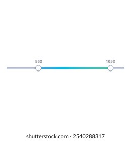 Preisbereichs-Schieberegler, der den Wert vom Minimal- bis zum Maximalwert anzeigt, mit blauem Farbverlauf auf weißem Hintergrund