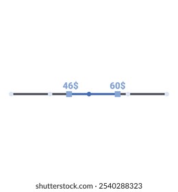 Preisbereich Schieberegler zeigt Wertänderung mit blauer Farbe von 46 bis 60 Dollar