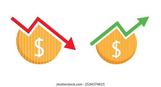 price or rate increase and decrease icon