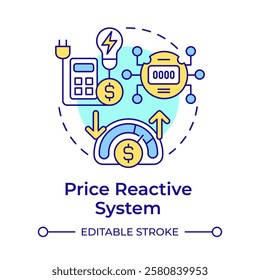 Price reactive system multi color concept icon. Consumption meter, bill calculation. Round shape line illustration. Abstract idea. Graphic design. Easy to use in infographic, presentation