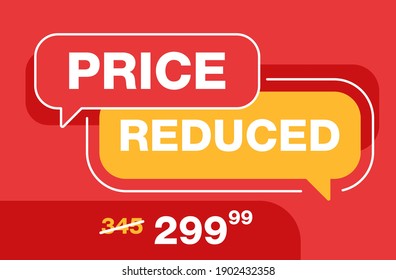 Price Reduced Banner - Creative Decorated Mesage On Red Background - Crossed Old Price And The Cheaper One - Promo Poster. Vector Illustration