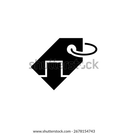 Price reduced icon. Simple glyph style. Price tag with down arrow, low, cheap, cost, discount, reduction, promo, clearance, business concept. Silhouette, solid symbol. Isolated design.