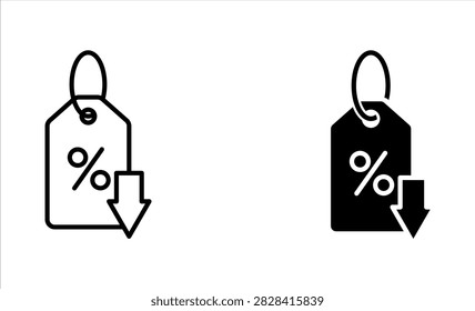 Price reduced line icon set. Price tag with down arrow, low, cheap, cost, discount, reduction, promo, clearance, business concept, for apps, web and digital design. Vector illustration, eps10.