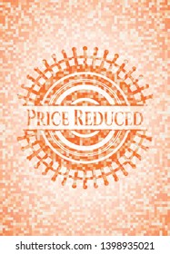 Price Reduced orange tile background illustration. Square geometric mosaic seamless pattern with emblem inside.