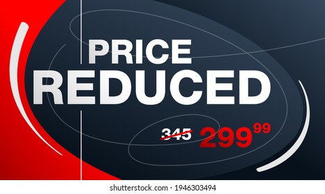 Price Reduced red banner - creative decorated mesage on red background - crossed old price and the cheaper one - promo poster. Vector illustration