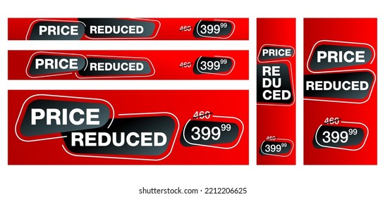 Price Reduced red banner with different sizes for widescreen or full-screen advertising - creative decorated message on red background