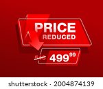 Price Reduced red eye-catching banner for website or social network - creative decorated mesage on red background - crossed old price and the cheaper one - promo poster. Vector illustration
